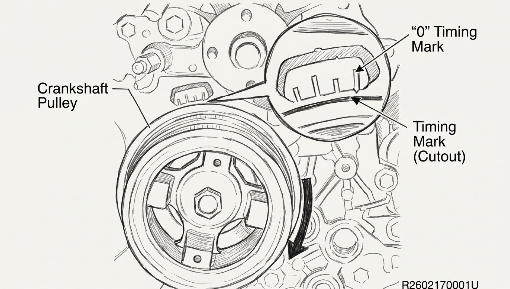 Lexus V35A crankshaft pulley 0 timing mark alignment for TDC compression
